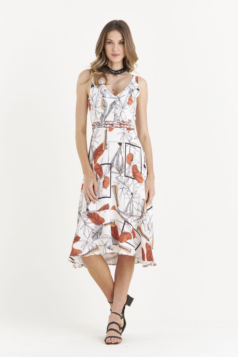 VESTIDO MIDI PALHOÇA COM DET. DE TRANÇA