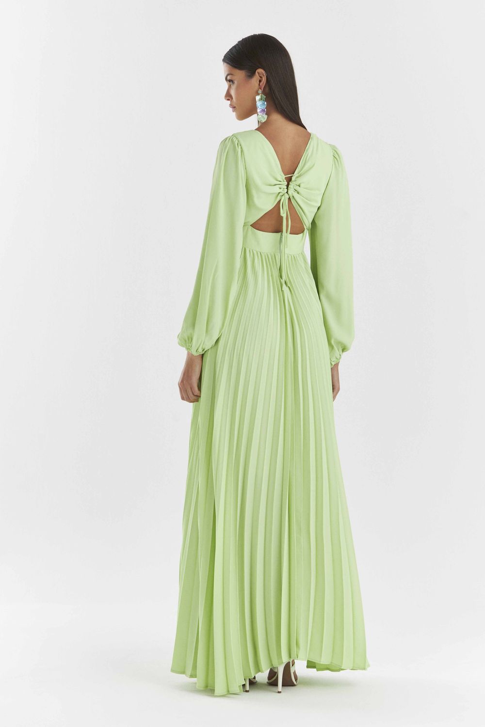 VESTIDO LONGO LISO COM SAIA PLISSADA