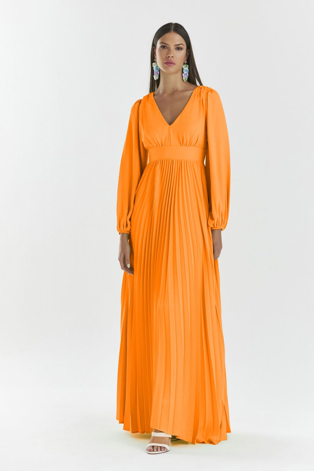 VESTIDO LONGO LISO COM SAIA PLISSADA