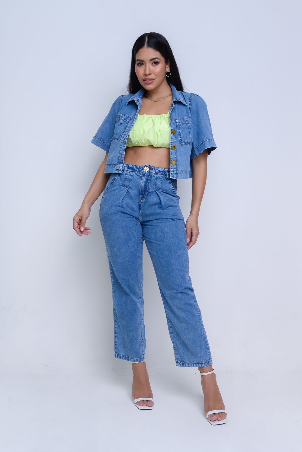 CALÇA CIGARRETE PERNA RETA JEANS LEVE