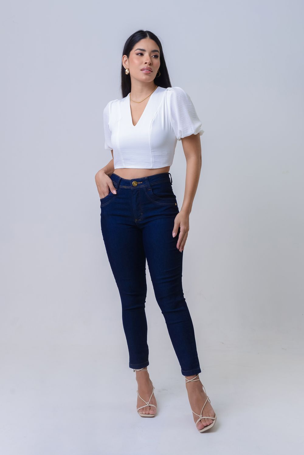 CALÇA SKINNY CINTURA ALTA LAV. ESCURA