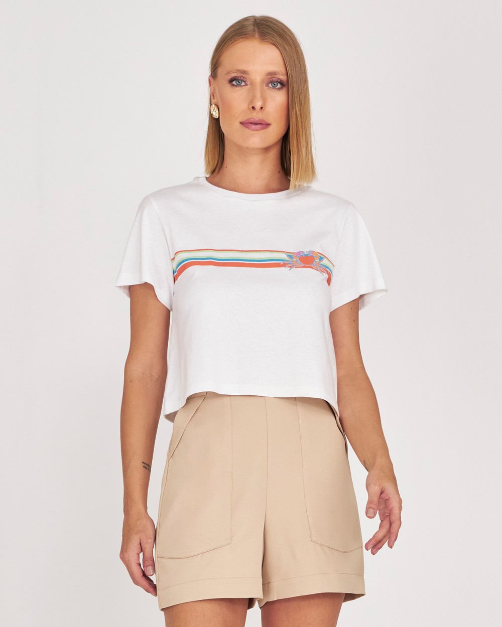 T-SHIRT CROPPED DE MALHA LISTRA MAIORCA