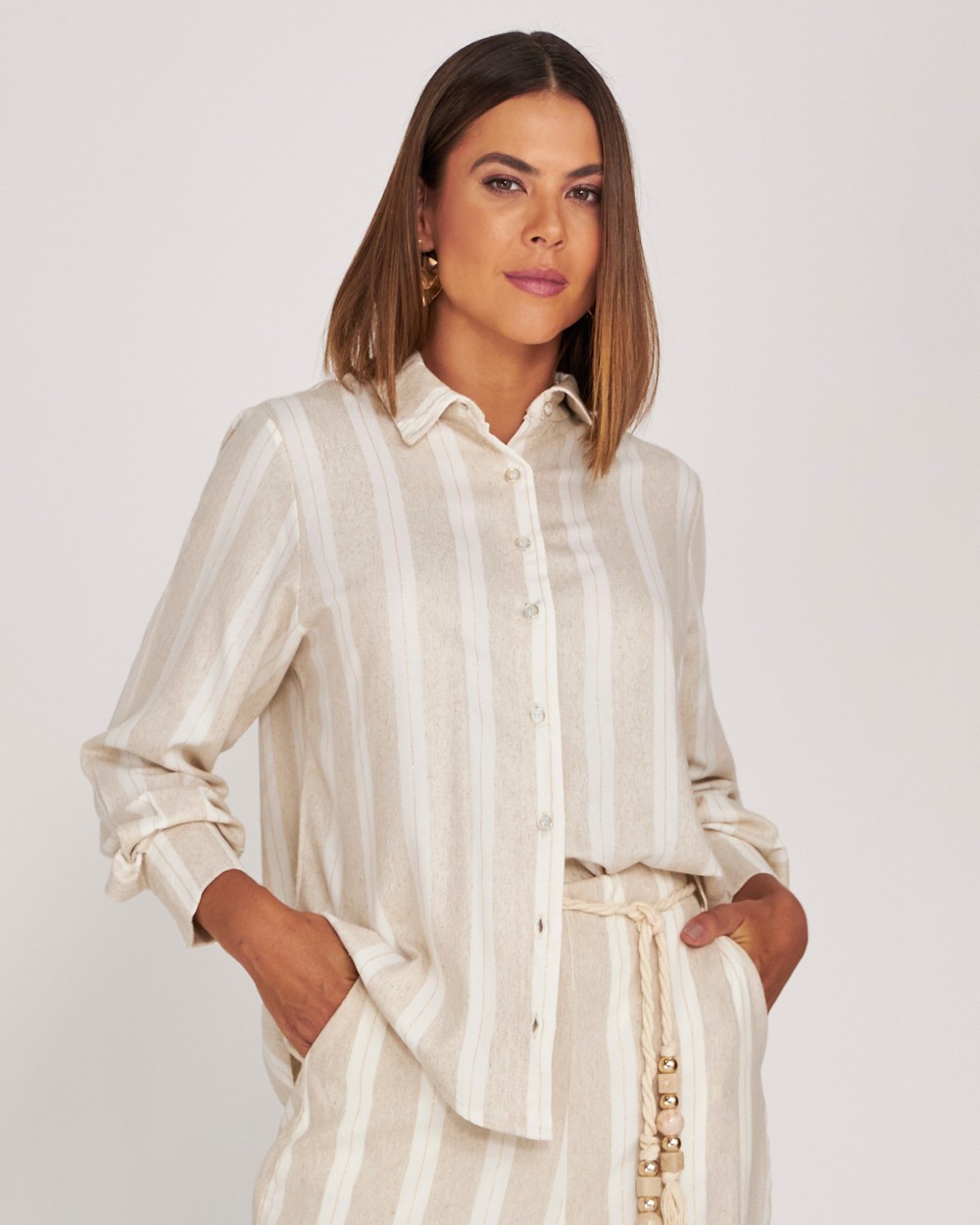 CAMISA MANGA LONGA LINHO  LUREX OURO