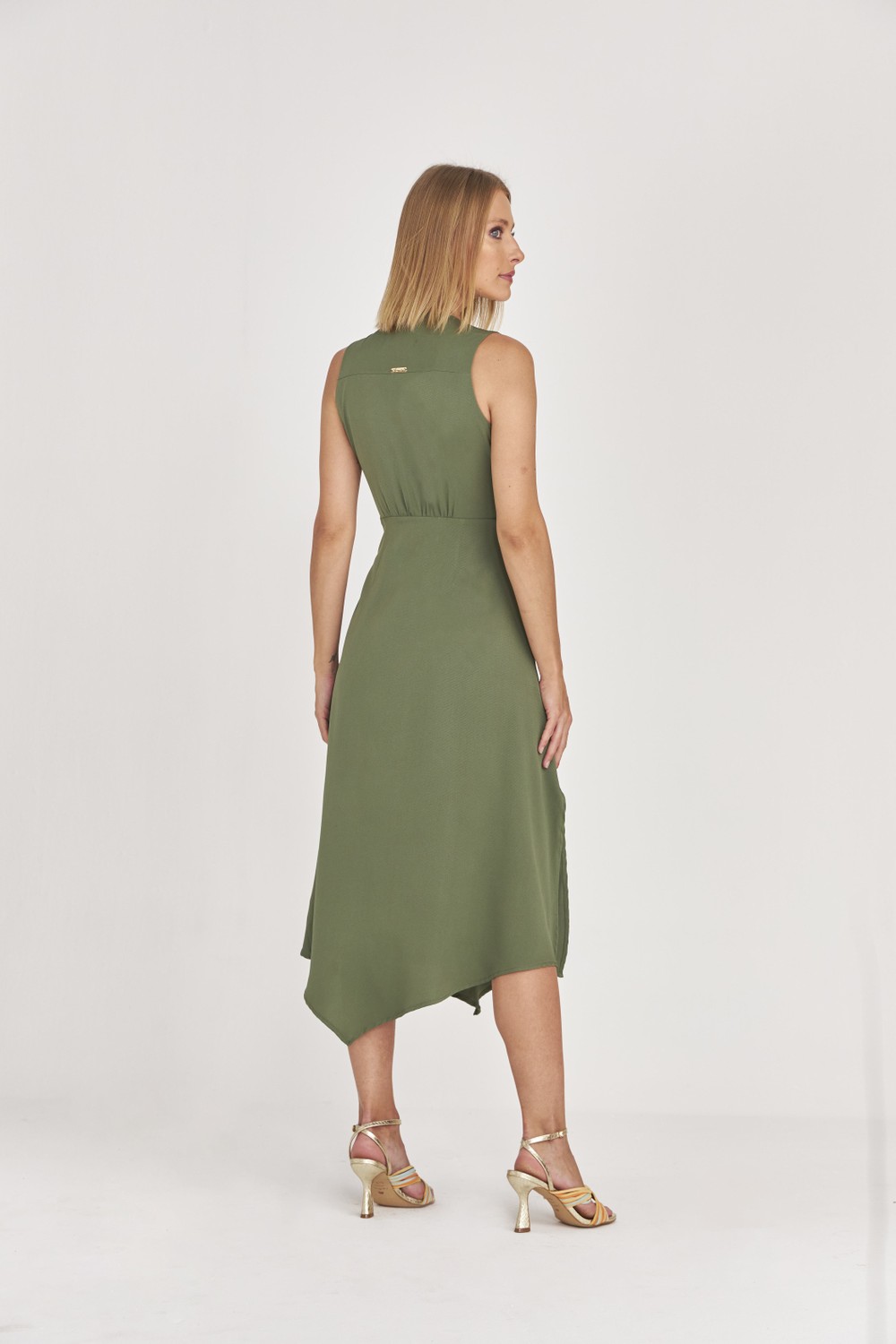 VESTIDO LONGUETE LISO TWILL C/ FENDA LATERAL