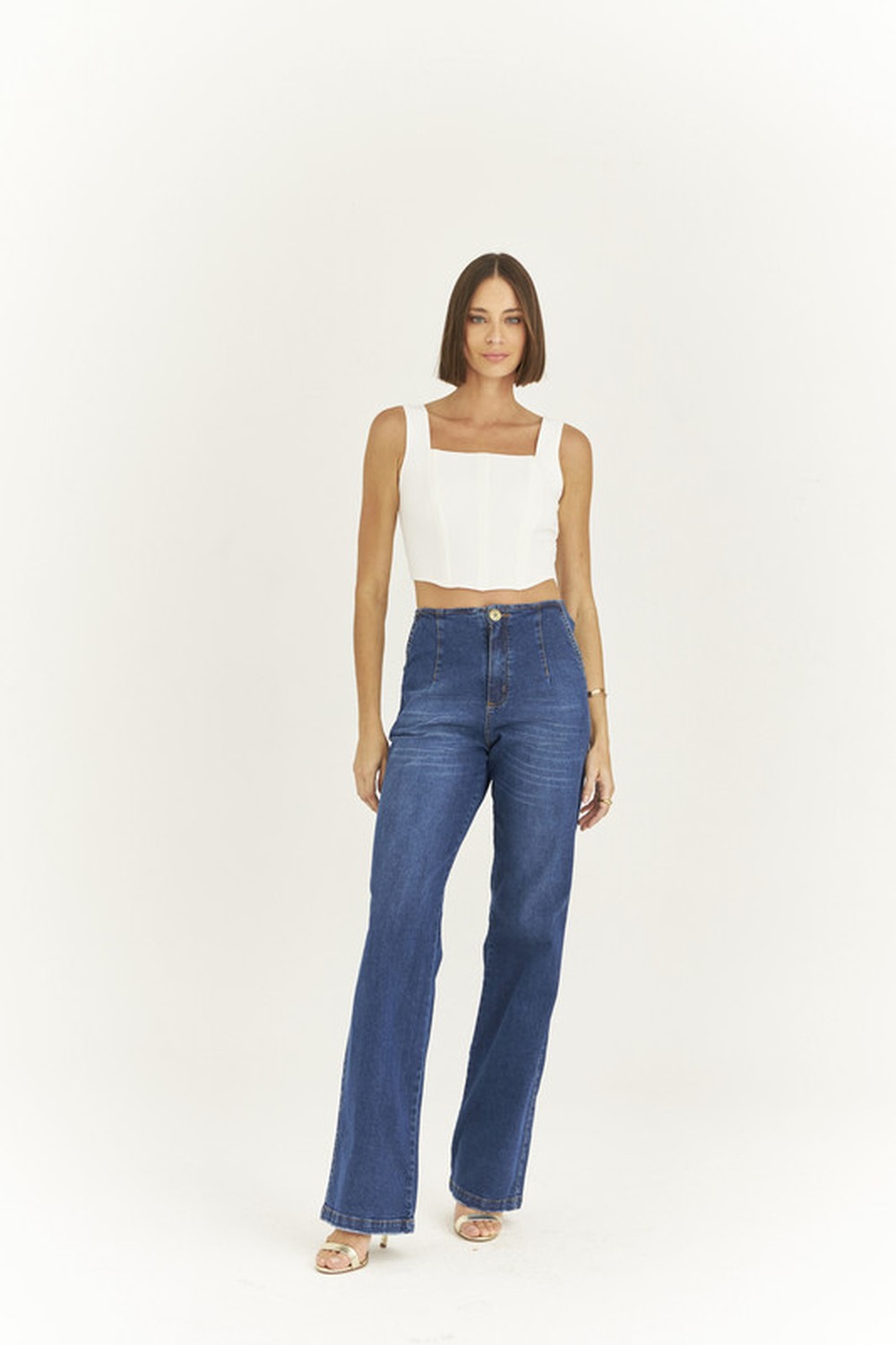 CALÇA JEANS WIDE LEG C/ PENCE