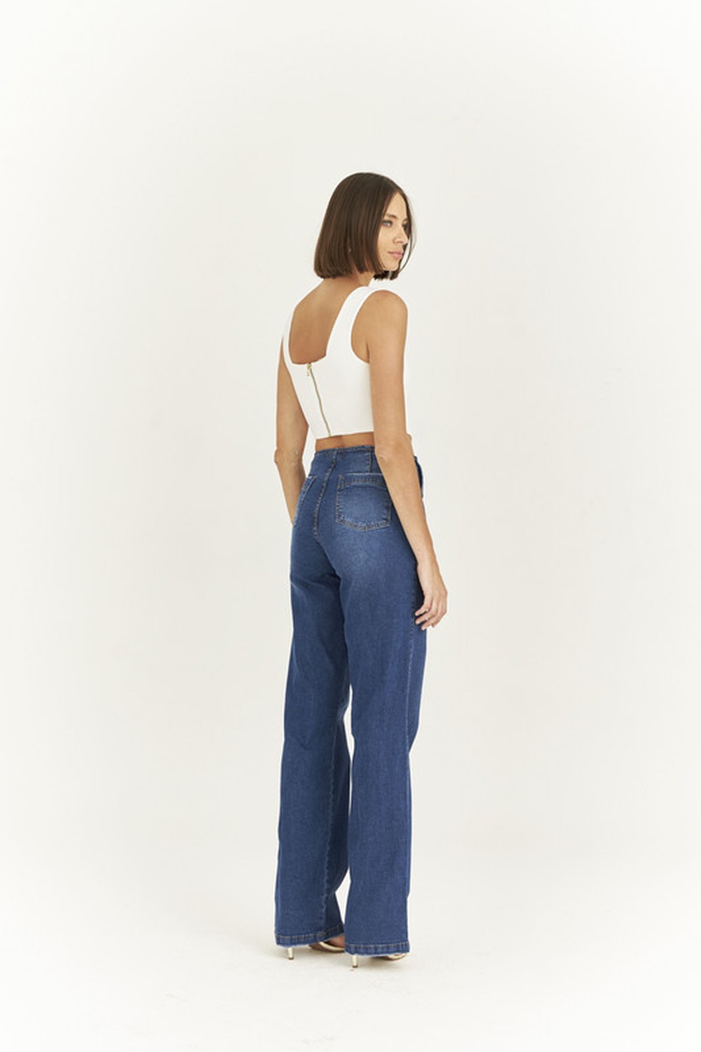 CALÇA JEANS WIDE LEG C/ PENCE