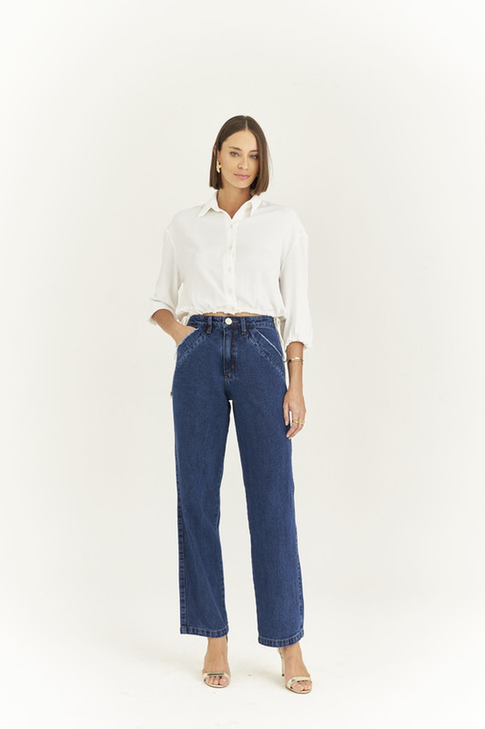 CALÇA JEANS MOM FIT C/ ELÁSTICO COSTA