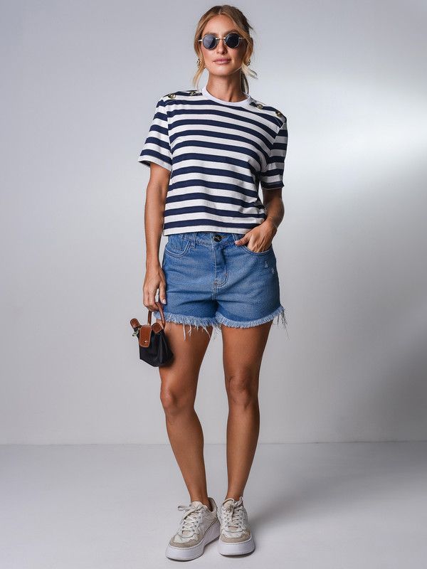 SHORT JEANS C/ BARRA DESFIADA