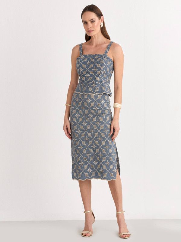 SAIA LÁPIS LAISE DENIM C/ BARRADO