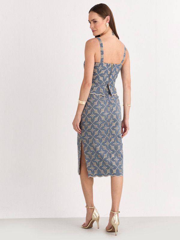 SAIA LÁPIS LAISE DENIM C/ BARRADO