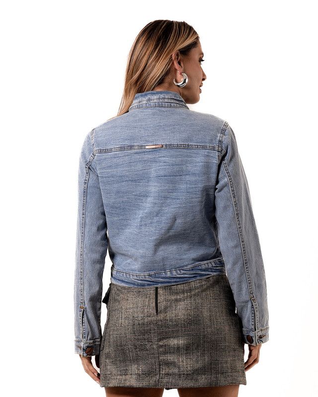 JAQUETA JEANS CROPPED C/ LYCRA LAV. CLARA