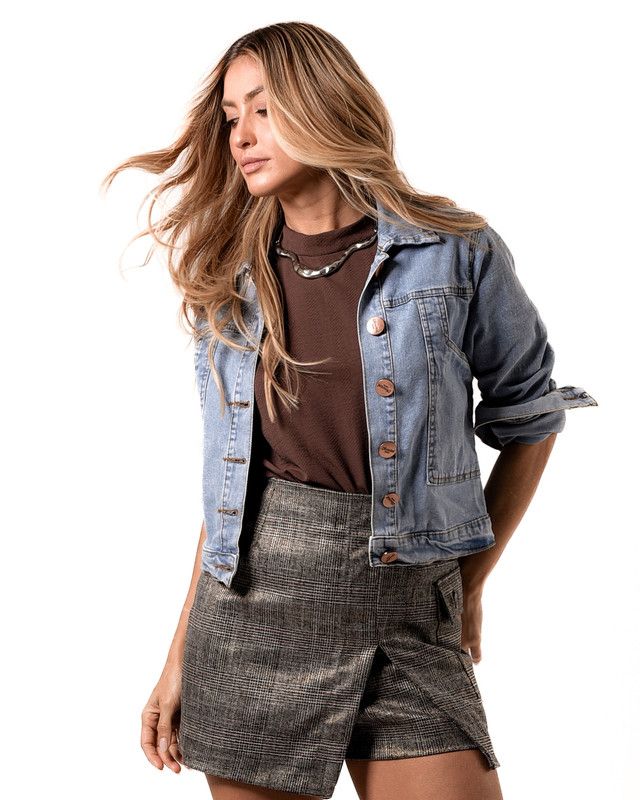 JAQUETA JEANS CROPPED C/ LYCRA LAV. CLARA
