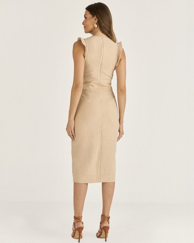 VESTIDO MIDI LINEN C/ PREGAS CÓS