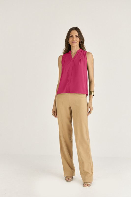 BLUSA CAVA VERÃO EM CREPE C/ PREGA FRENTE