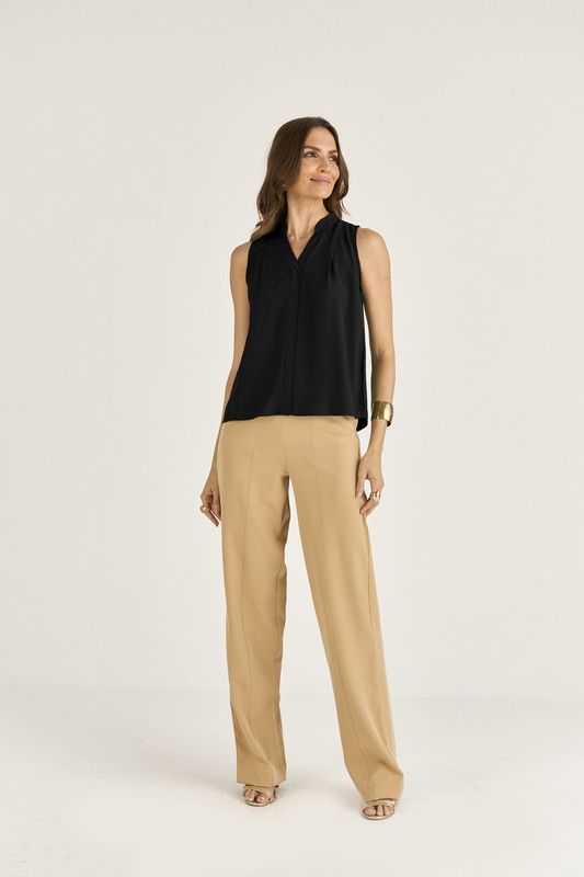 BLUSA CAVA VERÃO EM CREPE C/ PREGA FRENTE