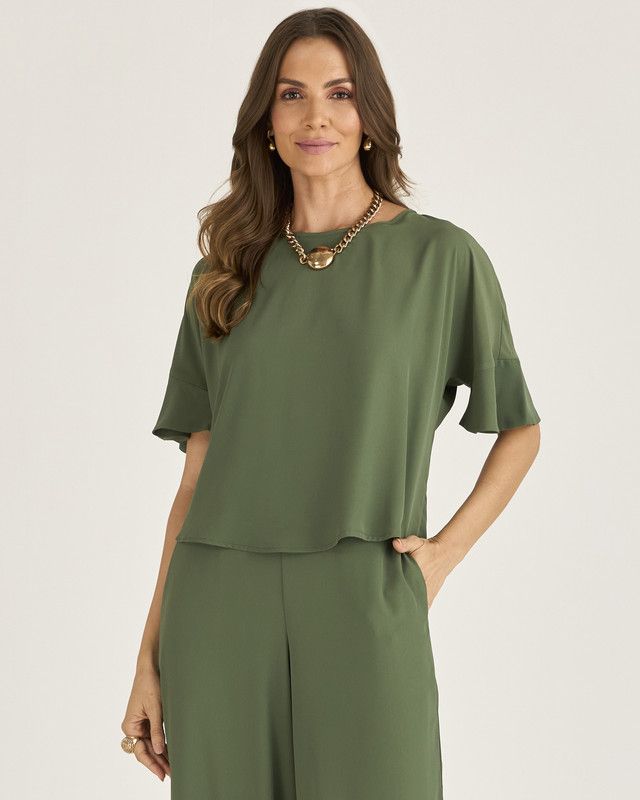 T-SHIRT EM CREPE C/ BABADO MANGA