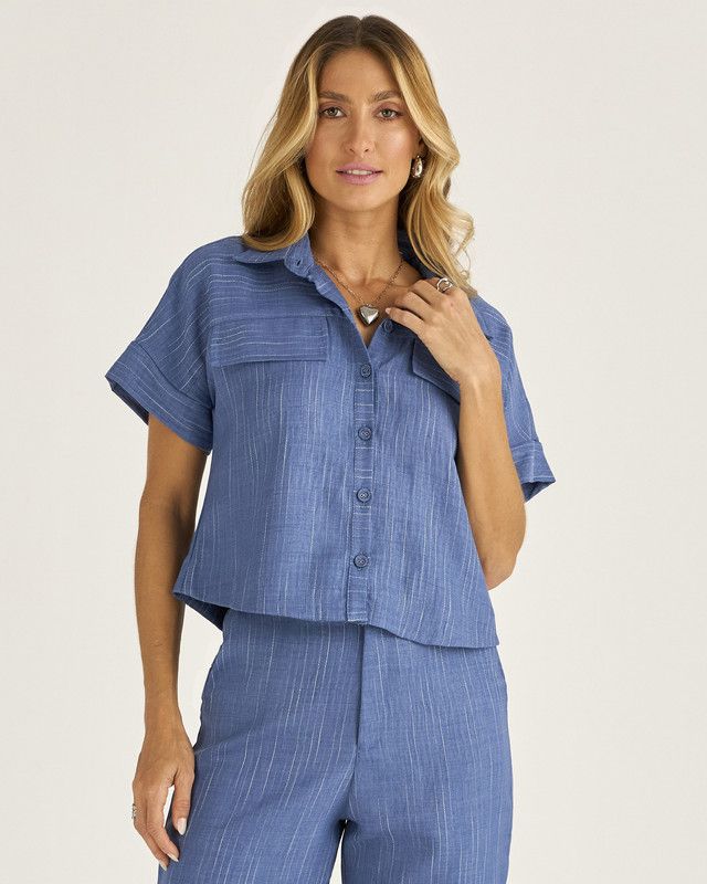 CAMISA CROPPED LISTRA TWILL COLOR