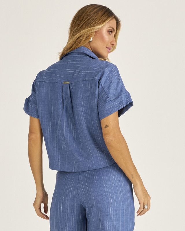 CAMISA CROPPED LISTRA TWILL COLOR