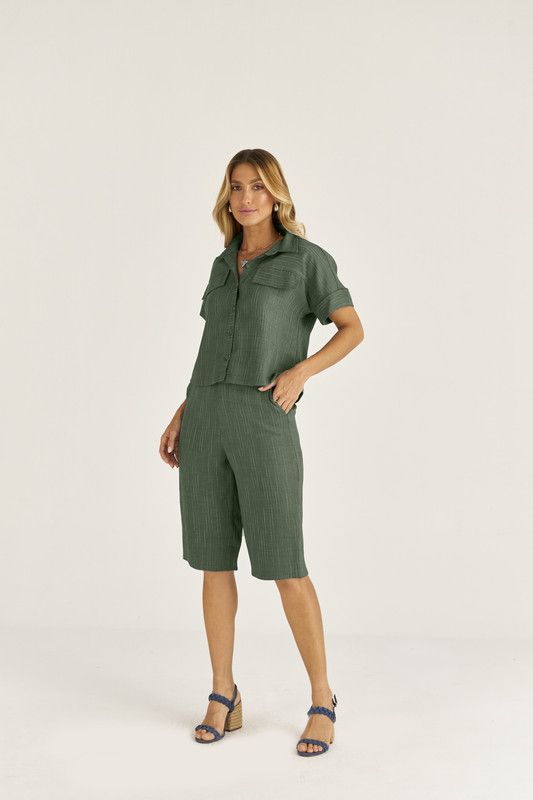 CAMISA CROPPED LISTRA TWILL COLOR