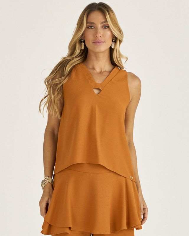 BLUSA CAVA VERÃO EM CREPE C/ VAZADO FRENTE