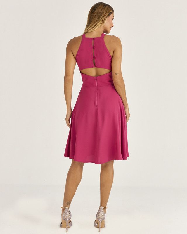 VESTIDO CURTO EM CREPE C/ PALA FRANZIDA