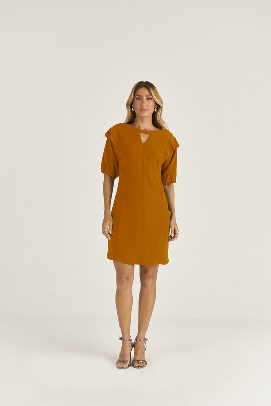 T-DRESS EM CREPE C/ PREGAS MANGA