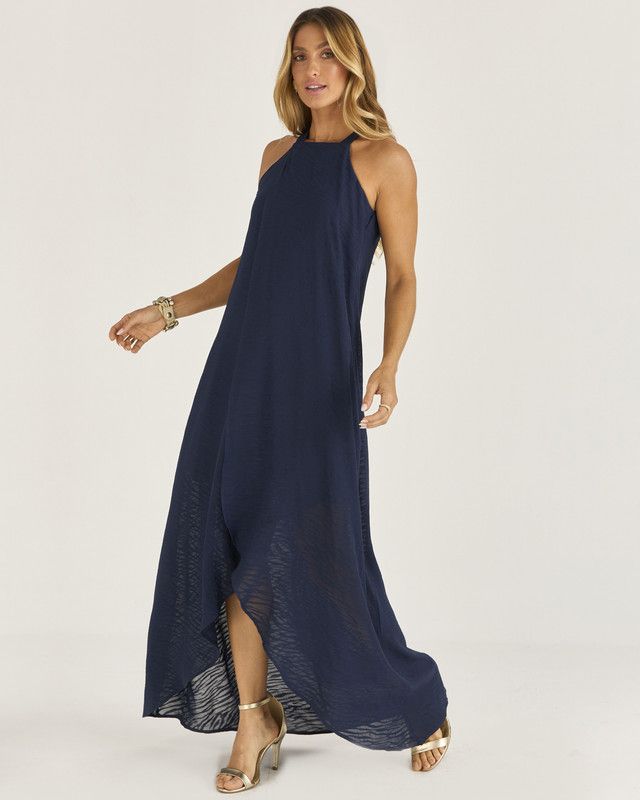 VESTIDO LONGUETE C/ TRANSPASSE TRANSPARÊNCIA TIGER