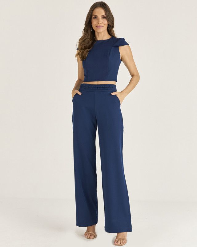 CALÇA PANTALONA ALFAIATARIA ELASTIC C/ DET. DE TRANÇA