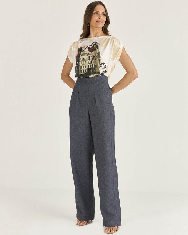 CALÇA DENIM LOOK C/ RECORTE FRENTE