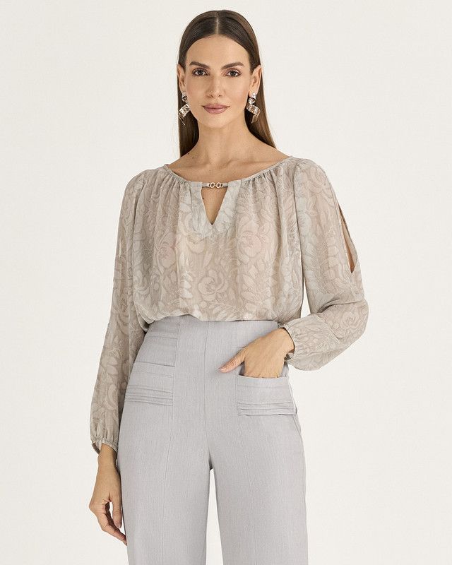 BLUSA MANGA LONGA TRANSPARÊNCIA FLORAL