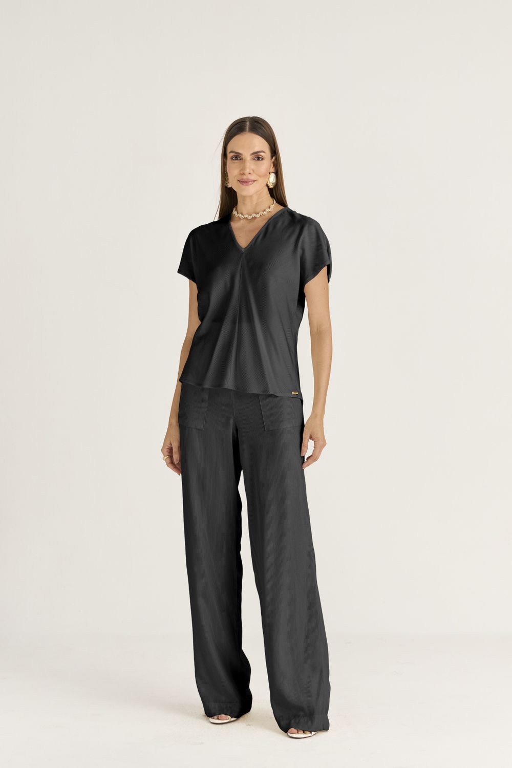 BLUSA AMPLA LISTRA METALLIC GOLD