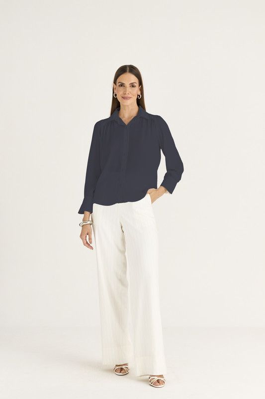 CAMISA MANGA LONGA EM CREPE C/ FRANZIDO
