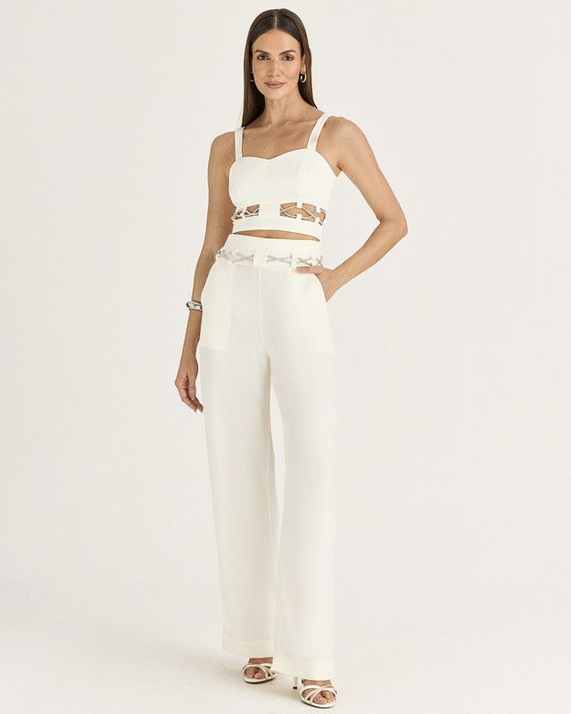 CALÇA SATIN C/ CORDÃO DE STRASS