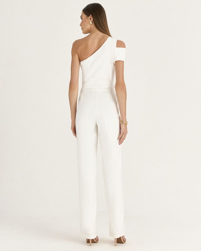 MACACÃO OMBRO ÚNICO ALFAIATARIA SATIN OFF WHITE