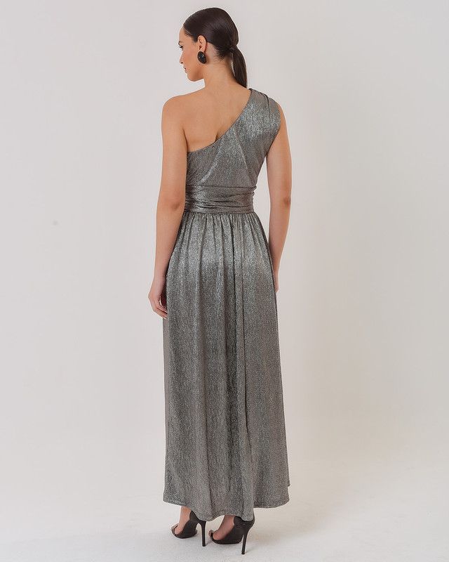 VESTIDO LONGUETE MALHA PLISSADA OMBRO ÚNICO