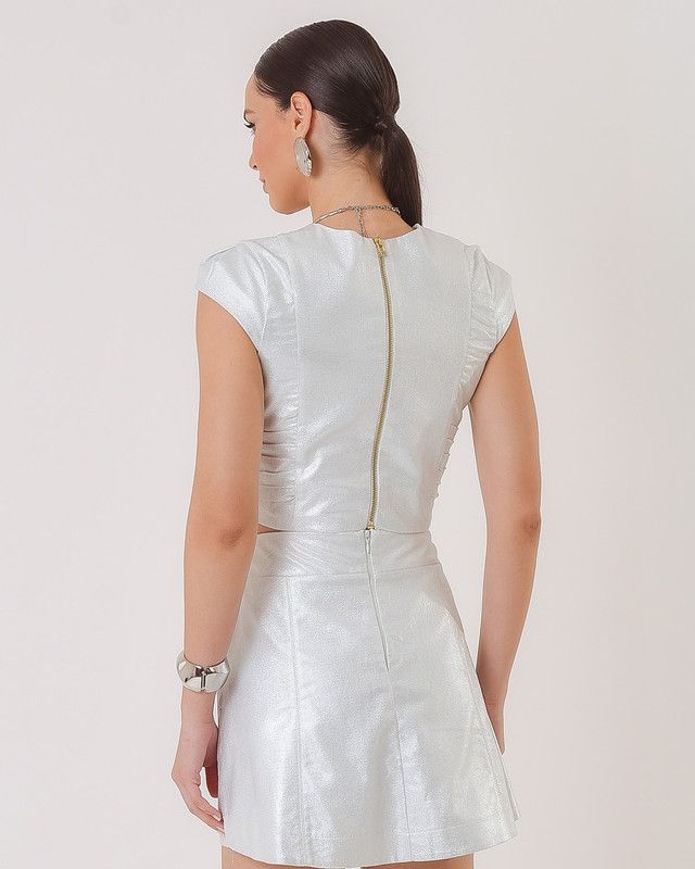 BLUSA CROPPED FOIL PRATA