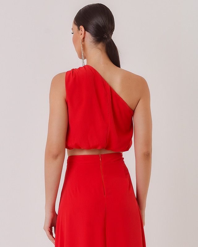 BLUSA OMBRO ÚNICO BALONÊ EM CREPE