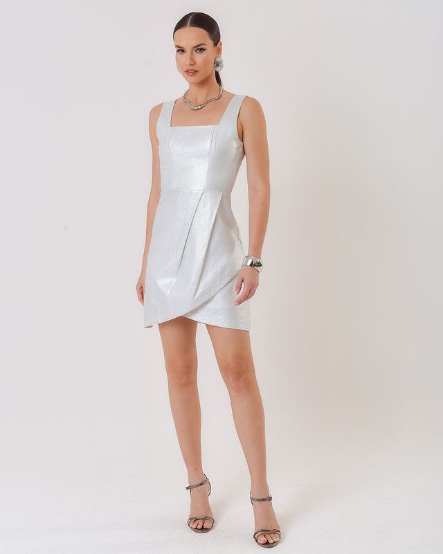 VESTIDO CURTO FOIL PRATA TWILL