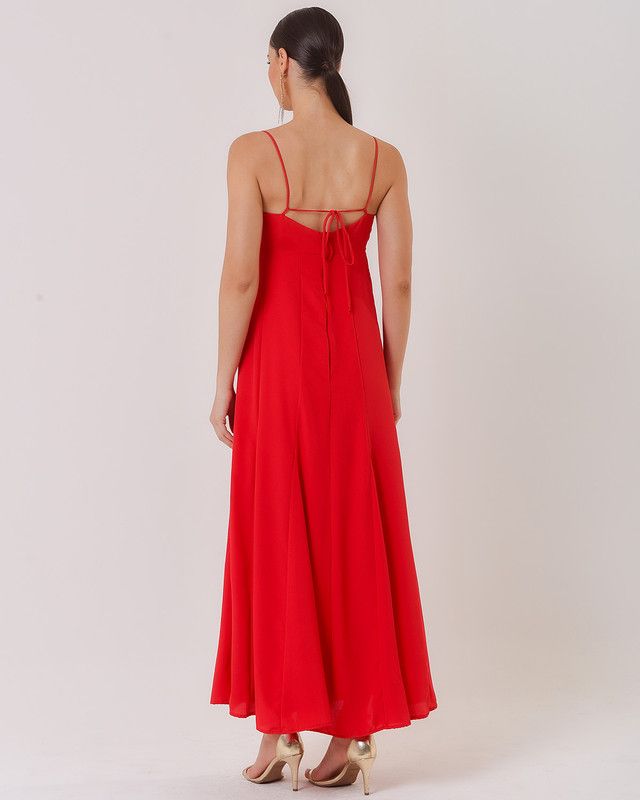 VESTIDO LONGUETE EM CREPE COM NESGAS