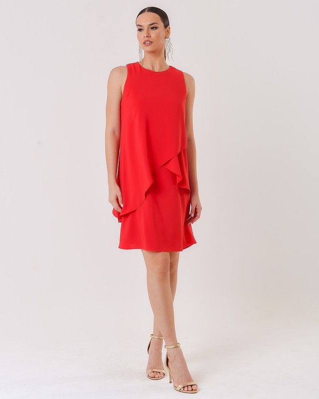 VESTIDO CURTO EM CREPE COM BABADOS