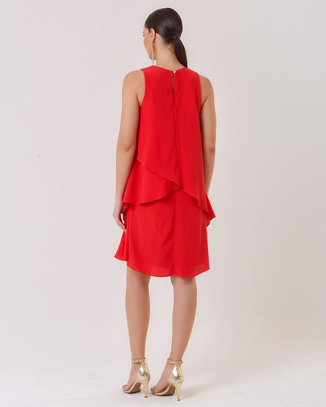 VESTIDO CURTO EM CREPE COM BABADOS