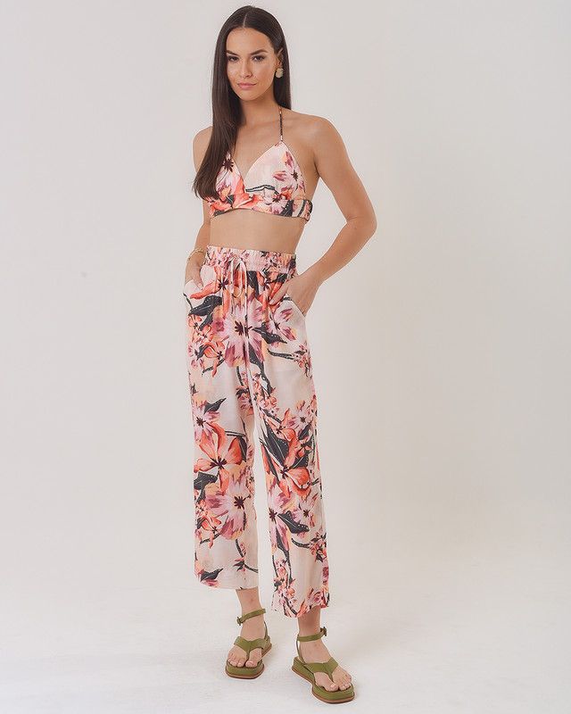 CALÇA CROPPED FLORAL RESORT C/ ELÁSTICO