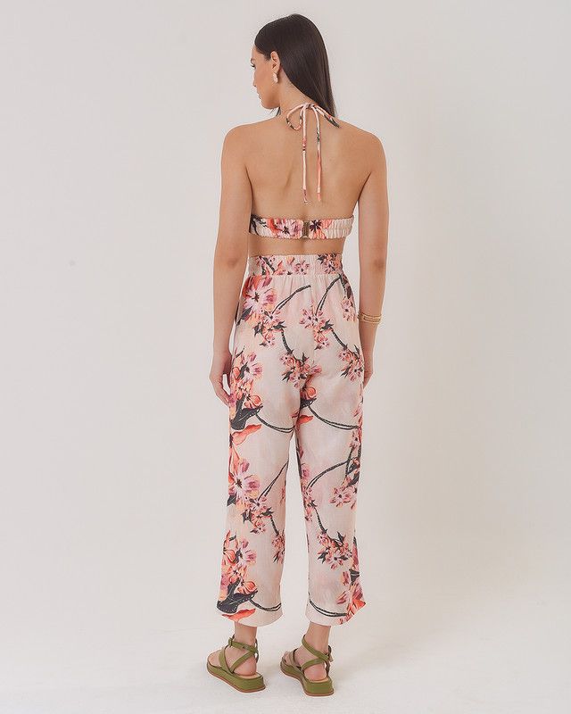 CALÇA CROPPED FLORAL RESORT C/ ELÁSTICO