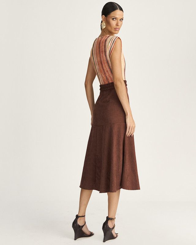 VESTIDO MALHA LISTRA HARMONIA C/ SAIA CHAMOIS