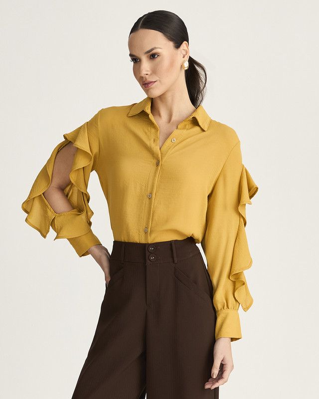 CAMISA MANGA LONGA C/ BABADO CASCATA