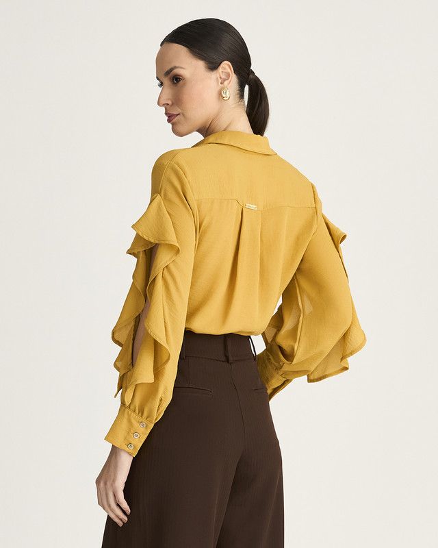 CAMISA MANGA LONGA C/ BABADO CASCATA
