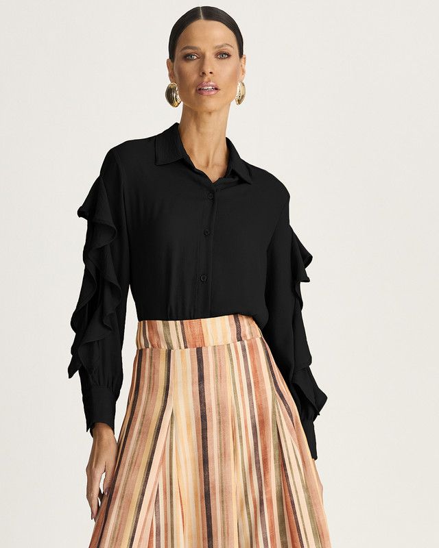 CAMISA MANGA LONGA C/ BABADO CASCATA