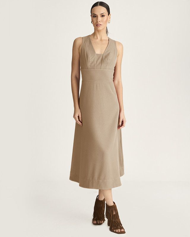 VESTIDO MIDI LINEN C/ SAIA RODADA