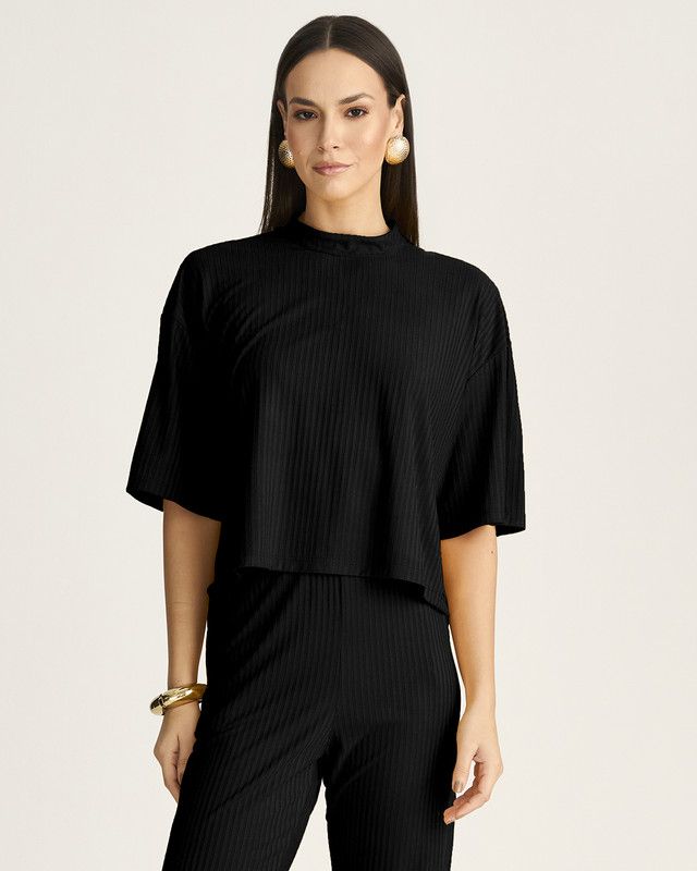 BLUSA MALHA CANELADA C/ GOLA PADRE