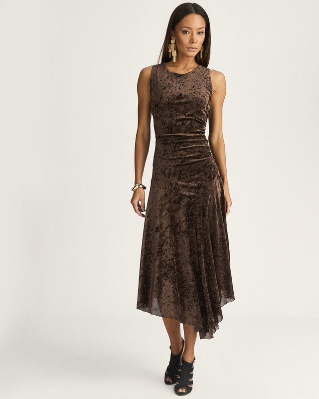 VESTIDO MALHA VELUDO VELVET ASSIMÉTRICO